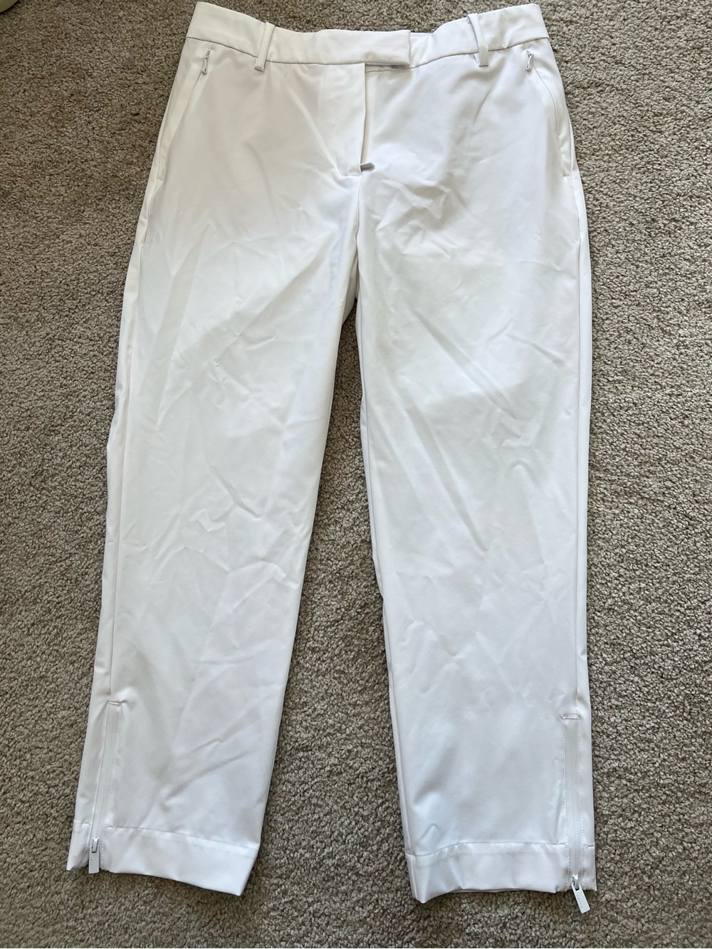 Tilley Tech White Golf Tapered Leg Pant Medium UPF 50 Stretch Ankle Zippers Sz 6